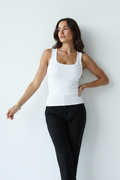 Ribbed Knit Slim Fit Tank - White Elevated Editorial Pose
