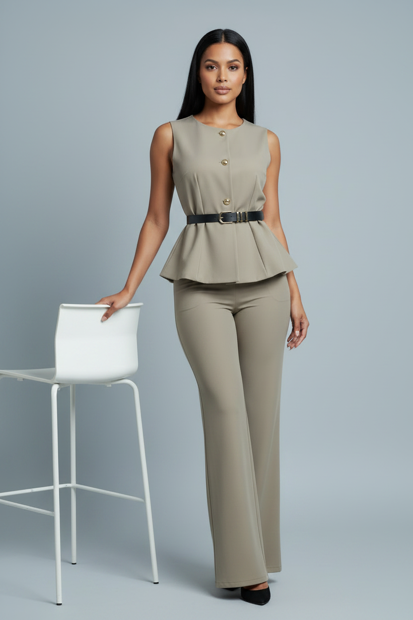 Sleeveless Top and Wide-Leg Pants Set - Mocha Editorial