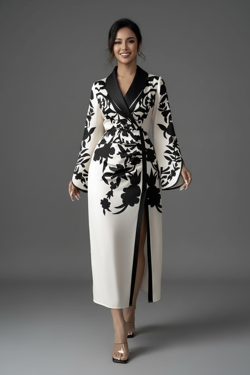 Slit Long Sleeve Wrap Midi Dress 007 - Poppy & Pearl Edit