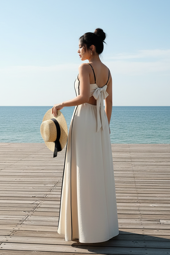 Contrast Trim Spaghetti Strap Maxi Dress Side Profile - Poppy & Pearl Edit