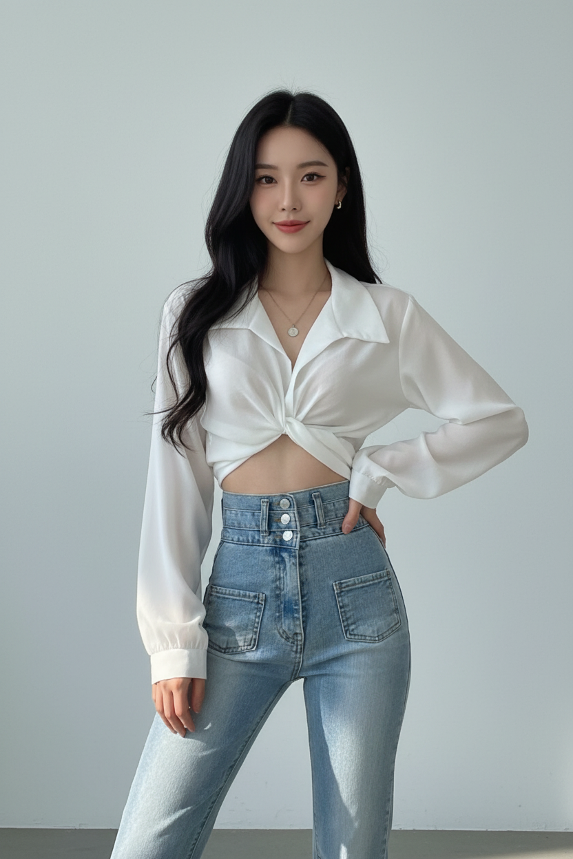 Twisted Front Long Sleeve Shirt 001 - Poppy & Pearl Edit